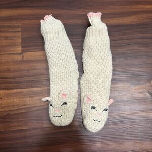 Jane & Bleecker Women’s OS Cable Knit Slipper Socks Grippers Plush Cat Bunny